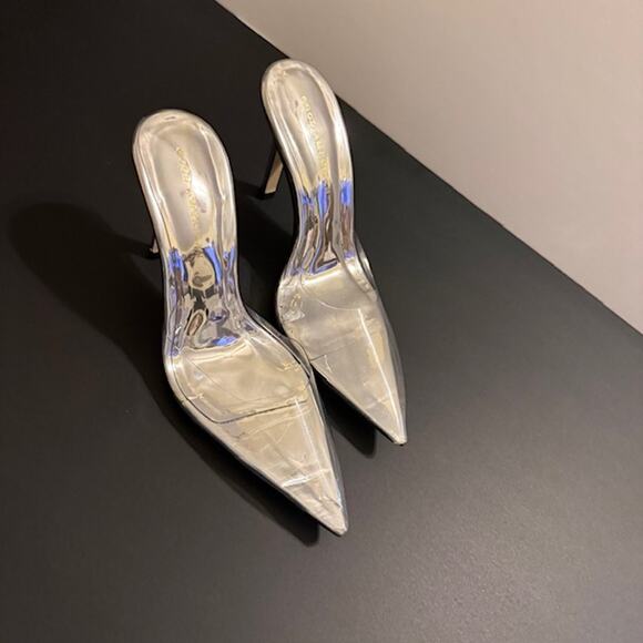 Good American Cinderella Pumps 7.5 Point Toe Silver Clear Stiletto Glass Slipper - Picture 3 of 5